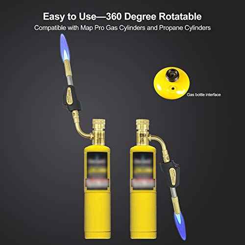 Gas Turbo Torch Tips with Adjustable Swirl Flame, Brazing Soldering Welding Plumbing Tool Home Accessory for MAP Pro and 1LB Propane Cylinders, Propane MAP Gas Torch Head with Trigger Ignition