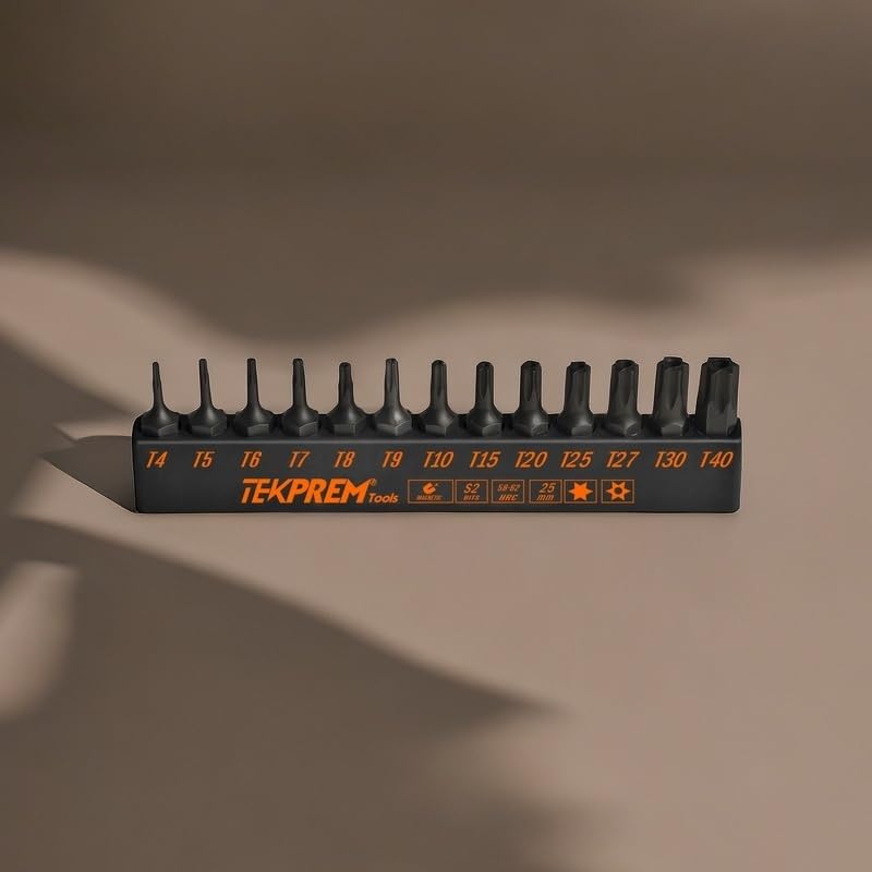 Torx Bit Set with 1/4 inch Magnetic Bit Driver,TEKPREM 12-Piece Security Torx Screwdriver Bit Set with 1 inch T5 T6 T7 T8 T9 T10 T15 T20 T25 T27 T30 T40 Tamper Resistant