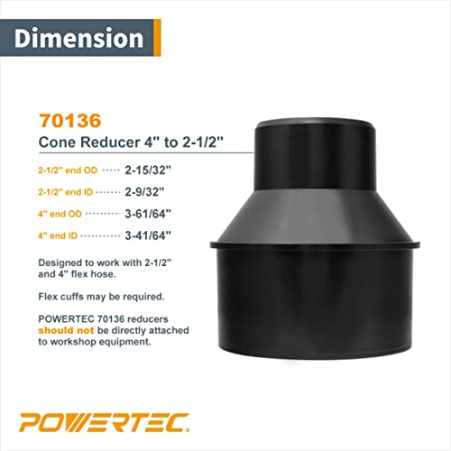 POWERTEC 70352 4" Hose to 2-1/2" Hose Cone Reducer with 4" & 2-1/2" Double Wire Clamps