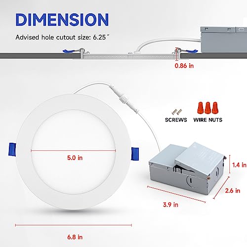 ECOELER 6 Inch Dimmable Recessed LED Downlight 5000K Daylight - 1 Pack