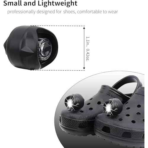 Vergissm Rechargeable Headlights Compatible with Croc, 2 PCs LED Lights, Waterproof Hands Free Flashlights for Kids Adults, Novelty Shoe Lights for Camping, Dog Walking (Black)