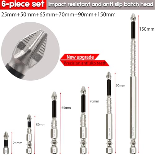 High Magnetic Drill Bit Set: K5 Impact Resistant Anti-Slip Bits, Non-Slip Alloy Steel for Impact Drivers, DIY/Pro Use 6pcs (25-150mm)?
