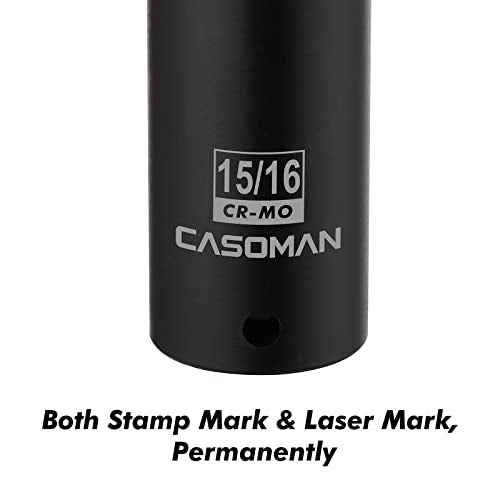 CASOMAN 1/2-Inch Drive Extra Deep Socket (15/16"), CR-MO, SAE, 6-Point, Extra Long