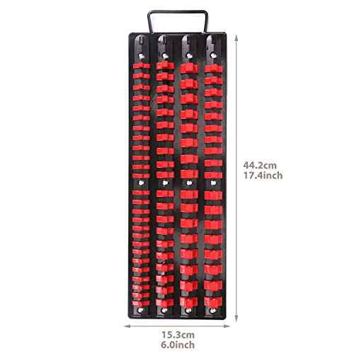 CASOMAN 80-Piece Portable Socket Organizer Tray, 2 Pcs Set, Blue & Red, 1/4-Inch, 3/8-Inch, 1/2-Inch,Heavy Duty Socket Organizer, Black Rails, Blue & Red Clips