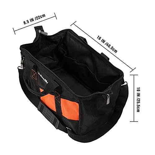 ValueMax 16-Inch Wide Mouth Tool Bag, Tool Organizer Tote Bag with Shoulder Strap, Heavy-duty Tool Storage Bag with 13 Pockets for HVAC, Plumber, Mechanic