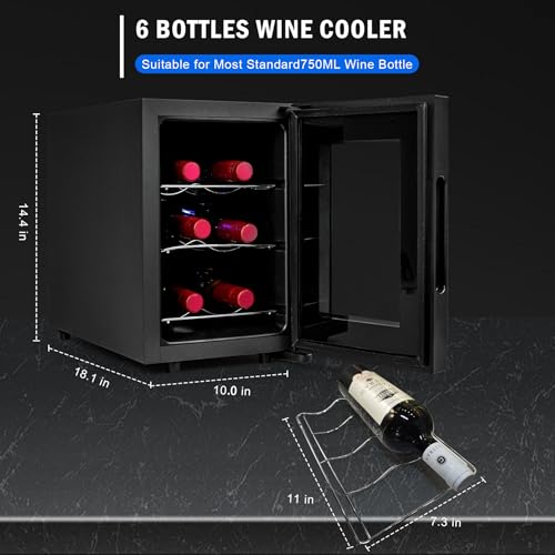 Iceblue 6-Bottle Wine Cooler Refrigerator with Glass Door & Digital Temp Control