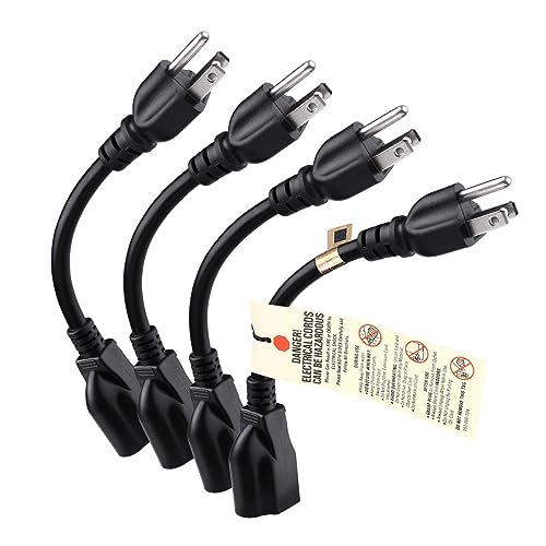 Miady 4-Pack Short Power Extension Cord 16AWG 13A 8 Inch Non-Lighted Plug