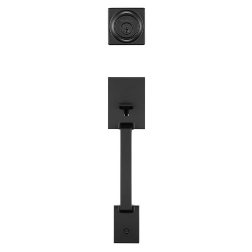 Kwikset Amador Front Door Lock Handle and Deadbolt Set, Entry Handleset Exterior with Casey Reversible Lever, Matte Black, Pick Resistant SmartKey Rekey Deadbolt Security, with Microban Protection