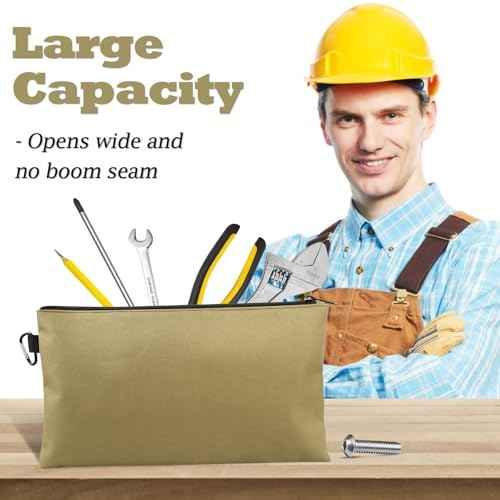 4 Pack Tool Bag, Premium Tool Pouch Zipper Bag, 12" Tool Pouch with Zipper, Multipurpose Storage Pouch with Carabiner for Tools, Stationary, Pencil Pouch, Gadgets, Cosmetics