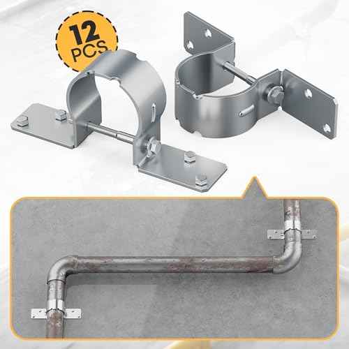 12 PCS Fence Post Brackets, 1 7/8 Steel to Wood Fence Bracket, Fence Brackets for Metal Posts, Galvanized Pipe Grip Tie - Fence Post Repair with Bolts