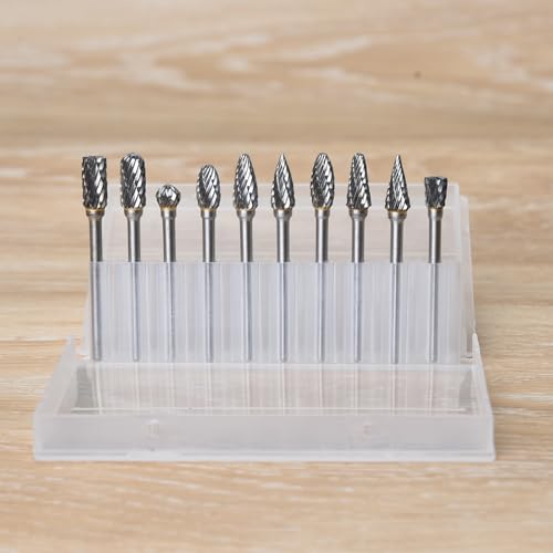 Carbide Burr Set Compatible with Dremel Rotary Tool 10Pcs Die Grinder Bits Rotary File Rasp with 1/8" Shank Tool Accessories for Attachments Cutting Burrs Metal Grinding Engraving Porting Double Cut