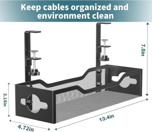 Litwaro Black Under Desk Cable Management Tray 13.4" No Drill Clamp Mount