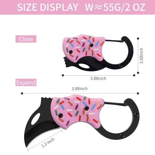 Tactical EDC Pocket Knife Gift for Men - 1.34" Stainless Steel Folding Knives with Safety Lock, Keychain Clip | Compact Survival Knife for Camping, Hiking, Outdoor & Everyday Carry(Donut)