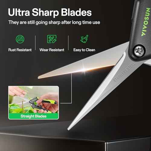 VIVOSUN Gardening Scissors, 6.5 Inch Hand Pruner, Pruning Shear with Straight Stainless Steel Blades, Garden Tools for Women Men, Black and Green