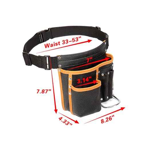 Tool Belt,Genuine Leather Tool Pouch,Detachable & Adjustable Single Side Tool Belt Pouch for Electrician,Carpenter,Construction,Work Apron,Utility Belt.