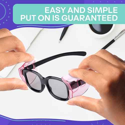 3-Pack Safety Glasses Side Shields - Transparent Pink Side Shields for Glasses, Flexible and Durable Plastic, Modern Design and Easy to Clip-On, Good for Construction, Woodworking, and Metalworking