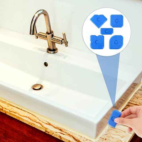 10 PCS Silicone Caulking Tool Set, Sealant Finishing Tool, Caulk Remover Tool, Portable Sealant Scraper, Reuse Grout Scraper for Kitchen Bathroom Floor Window Sealant Sealing Sink (Blue)
