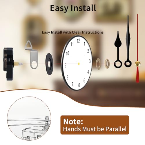 Semiround Silent Quartz Clock Movement Kit with 4 Short Hands & 2 Shaft Lengths - Model Shaft 22.7mm, Thread 16.5mm for 3-7 Inch Mini Clocks