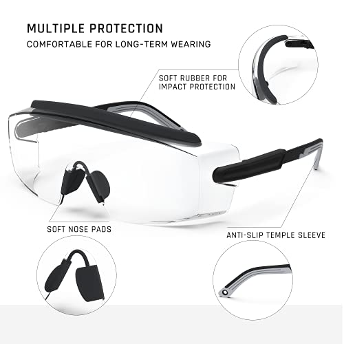 Anti Fog Safety Glasses Safety Goggles Over Glasses Protective Glasses with Anti Scratch Lenses Adjustable