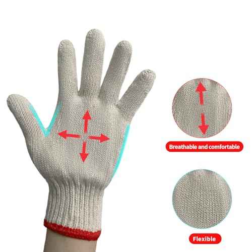 12 pairs (747g) labor protection cotton gauze gloves, woven work gloves, barbecue protective gloves thickened lining gloves industrial rope safety grip protection soft gloves., Large