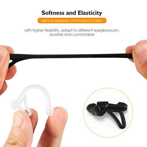 Eyeglasses Ear Grips Sleeve-Upgrade anti-slip eyewear retainer-Sleeve with Hook design-Soft and comfort Glasses Ear hooks 6Pairs (BLACK)