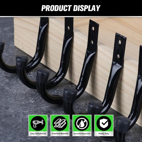 Heavy-Duty 6-Piece Garage Hooks Set with Wall Mount J Hooks – Black