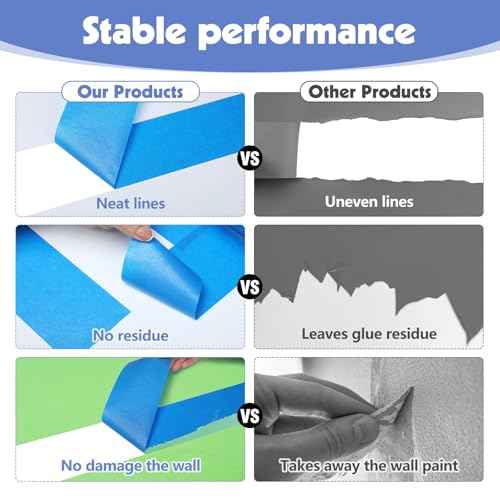 Blue Painters Tape 3Inch Wide Painters Tape Bulk 2.83Inch¡¿55 Yards Blue Masking Tape for Wall Painting Packaging DIY Project