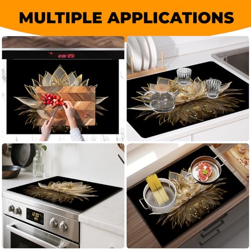 BSFHH 30" x 21" Silicone Glass Stove Top Cover - Lotus Anti-Slip Protect Mat, Heat-Resistant