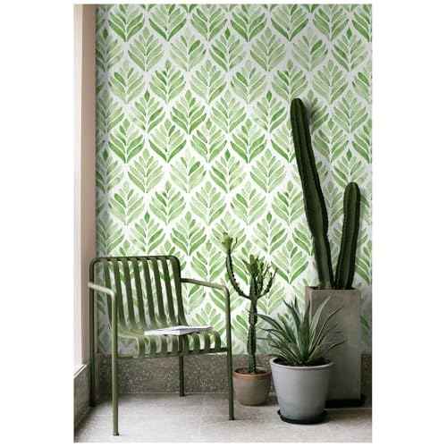 Green White Floral Shelf Paper Peel and Stick Botanical Floral Wallpaper for Walls Vinyl Film Decorative Drawer Liner for Dresser(Green White, 17.3" x 118")