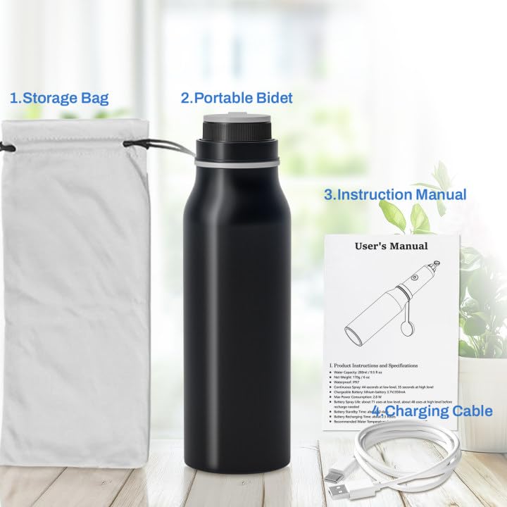 EBTULF Portable Bidet for Travel with 6 Spray Settings, High Pressure Handheld, Rechargeable Electric Portable Bidet for Women & Men (Black)