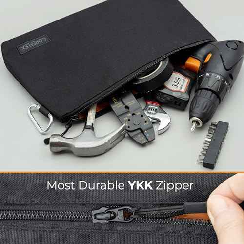 COREFLEX Premium Tool Pouch Zipper Bag, Small Tool Bag, Multipurpose Storage pouch, Heavy duty Flat Bottom Tool bag with YKK Zipper (6 pack Large 12inch)