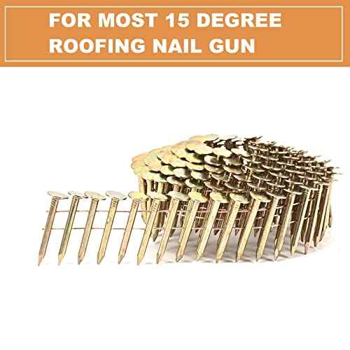 BHTOP 600 Count Coil Roofing Nails 1-1/4 Inch x .120-Inch for Roofing Nail Gun, 15 Degree Round Head Wire Weld Collated Roofing Nail, Smooth Shank Electro Galvanized Air Nails for Roofs