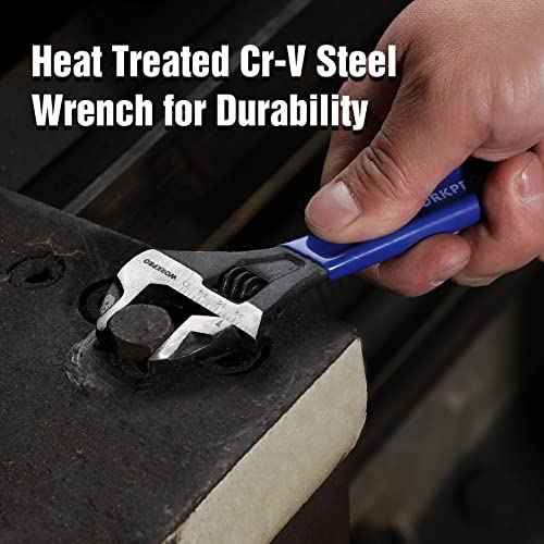 WORKPRO 6-Inch Adjustable Wrench, Wide Jaw Cr-V Steel Black Oxide Finish, for Medium-Size Bolts (M6?M16), Metric & SAE Scales, for Home, Garage, DIY & Workshop Use