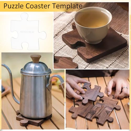 BENECREAT 2pcs Acrylic Puzzle Router Template, 5.5x5.5inch Acrylic Handle Cutting Board Serving Board Router Template for Charcuterie Home Kitchen Cutting Board Handle, 4mm Thick