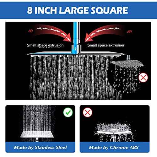 Shower Head,8¡±Rain Shower Head with Handheld Spray Combo with 11'' Angle Adjustable Extension Arm/Flow Regulator/Shower System,High Pressure Rainfall Shower Head Bathroom,Chrome