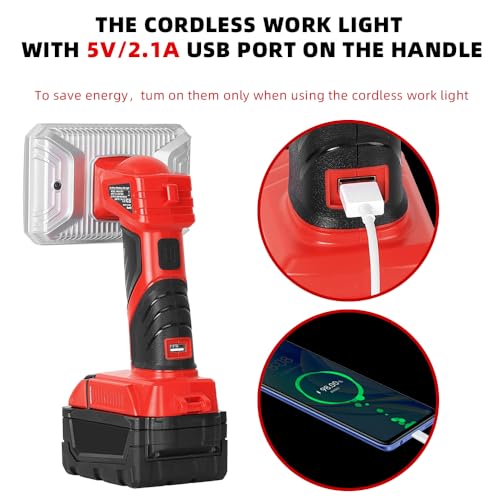 18W LED Work Light for Milwaukee M18 18V Lithium-Ion Battery, 2000 Lumen Al Alloy Flashlight Spotlight with USB Port, 3 Brightness Modes Indoor Outdoor Use(Battery Not Included)