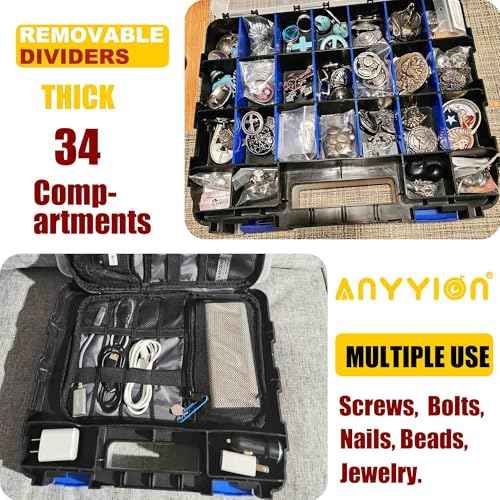 Anyyion Small Parts Organizer, 34-Compartments Double Side parts organizer with Removable Dividers for Hardware, Screws, Bolts, Nails, Beads, Jewelry. (1, Blue)