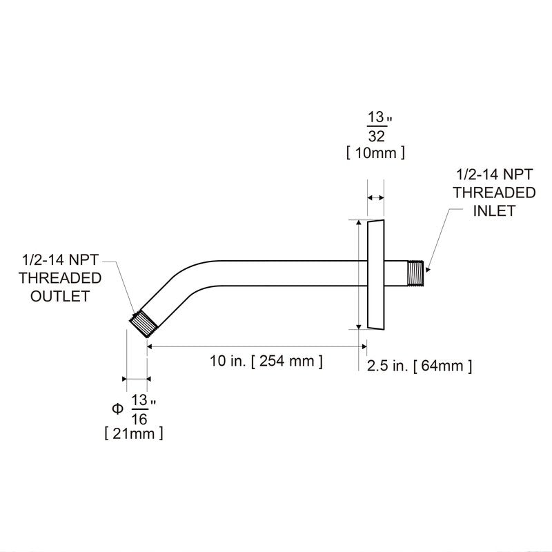 OFFO Shower Arm with Flange, 10 in Wall Mount Replacement Angle Shower Head Arm Wall-Mounted For Fixed Shower Head & Handheld Showerhead, Chrome