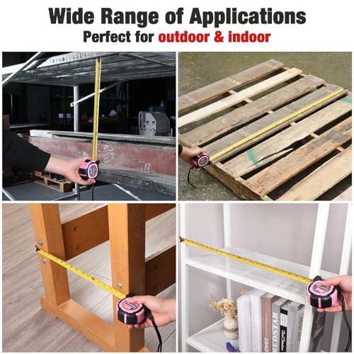 WORKPRO Pink 25FT Tape Measure with Easy Read 1/8 Inch Markings & Magnetic Hook