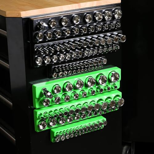 Magnetic Socket Organizer Set 6Pcs, Magnetic Socket Holder, 1/4", 3/8", 1/2" Drive Metric SAE Standard & Deep Sockets Magnetic Socket Trays