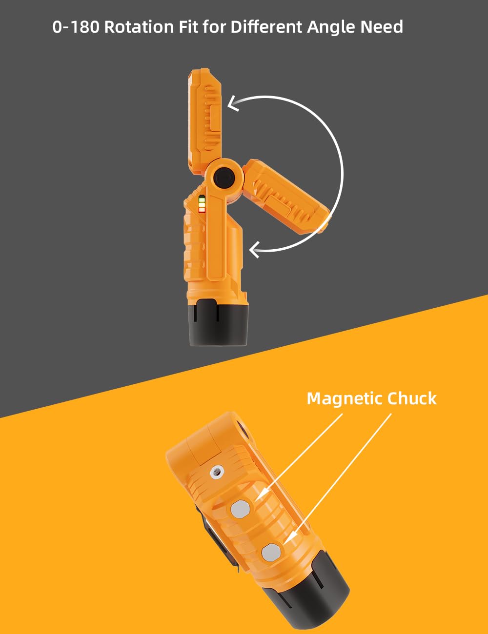 VTEK Rechargeable LED Work Light with Magnetic Base & Hanging Hook Mechanic Portable Working Light for Car Repairing,Home Using,Barbecue,Outdoors (Yellow)