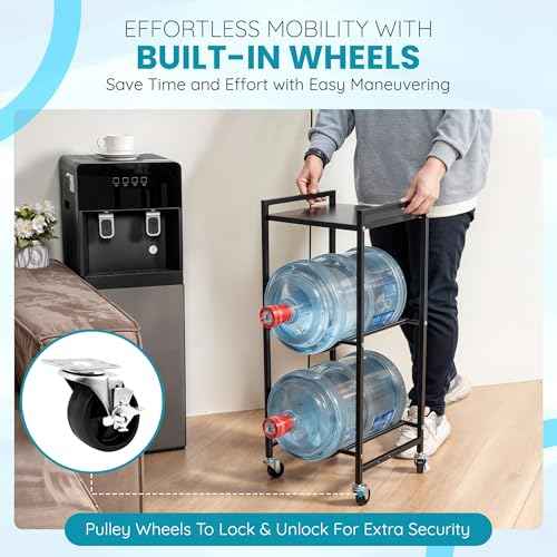 5 Gallon Water Jug Holder Stand with Wheels ? Heavy Duty 5 Gallon Jug Holder & Water Jug Rack, Space Saving Water Jug Stand and Bottle Organizer for Home & Office, Sturdy Stainless Steel Tabletop