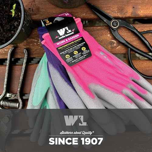 Wells Lamont Gardening Gloves for Women ? Breathable Polyester, Seamless Fit ? PU-Coated Palm for Grip & Durability ? Elastic Wrist ? Pink/Green/Purple, Medium, Pack of 3 (413MF)