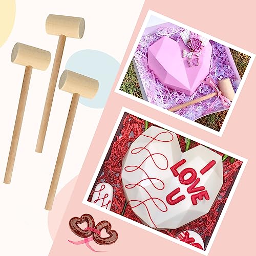 6Pack Small Wooden Hammers Halloween Decor for Chocolate Breakable Heart, Wooden Mallets for Chocolate Smashes for Chocolate Heart