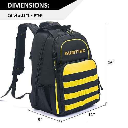 AUMTISC Tool Bag Backpack for Men, Heavy-Duty Tools Storage Organizer Work Bags Backpack for Construction Jobsite, Electrician, Industrial, Repairman, and HVAC Techs, Yellow