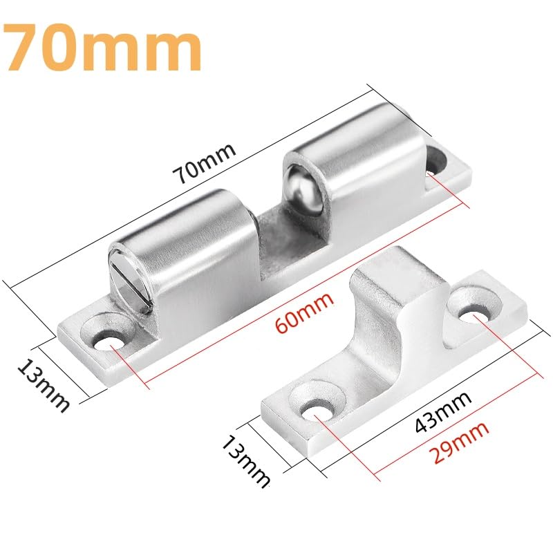 2Pcs Cabinet Door Catch, Solid Stainless Steel Adjustable Ball Tension Roller Catch Cabinet Door Double Ball Tension Catch with Screws for Ship Yacht RV (70MM)