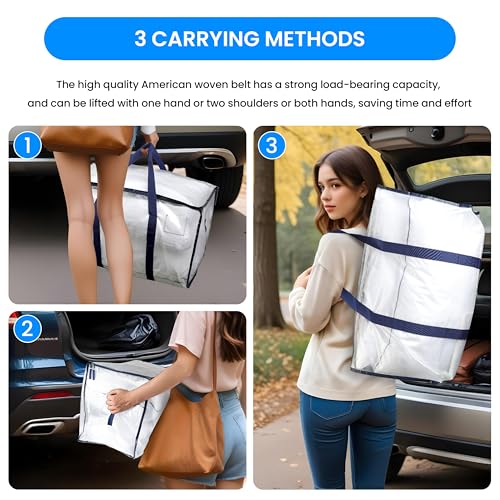 Simple Deluxe 8 Pack Heavy Duty Moving Bags with Reinforced Zippers & Comfortable Handles, Extra Large Foldable Storage Totes for Clothes, College Dorm, White