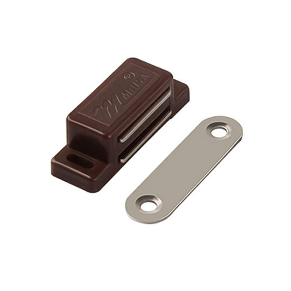 QEDT Cabinet Magnet Latch - Best for Cabinet Doors, Cupboards, Drawers and Shutters - Cabinet Magnetic Latch Easy Install - Magnetic Cabinet Catch Screws Included - Set of 12(Brown)