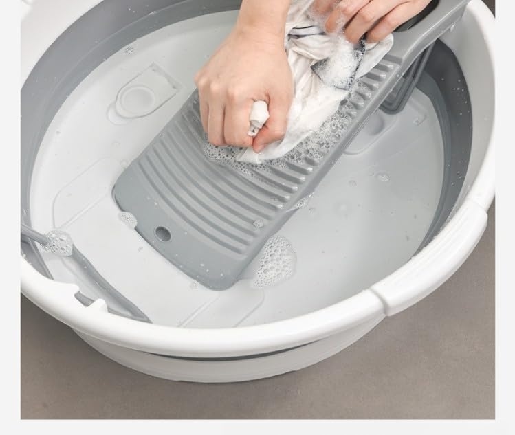 MEOENFT Gray Large Collapsible Laundry Basin with Removable Washboard