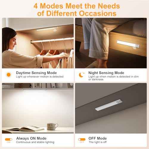 Gritin 10.2inch Under Cabinet Lighting Rechargeable -84 LED Super Bright,3-Color& 5 Level Brightness,4 Modes,Motion Sensor,Long Lasting- Easy Installation Magnetic Under Cabinet Closet Lights -2 Pack